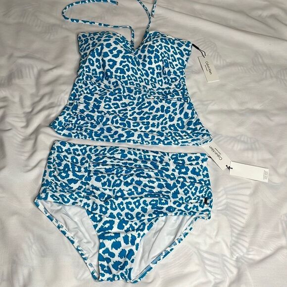 Calvin Klein Womens V-wire Bandeau Halter Tankini Top & High-Waist Bikini Bottom - Picture 9 of 10
